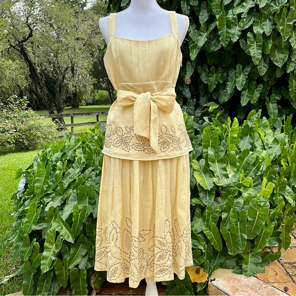 Lafayette 148 Linen Stitched Skirt and Top Set - Picture 4 of 9